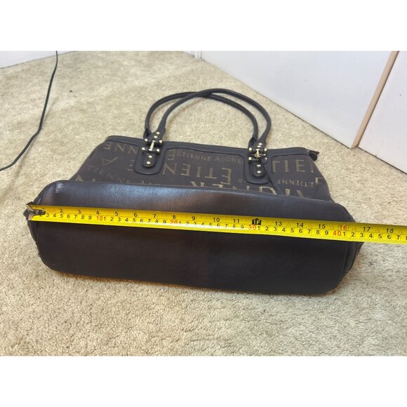 Etienne Aigner Signature Canvas Leather Edge Tote Shoulder Bag Chocolate Brown - Picture 14 of 16